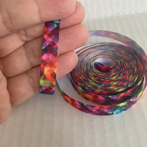 5/$10 4 YARDS Gemstone Prism Geometric Grosgrain Ribbon 3/8" wide - Picture 2 of 3